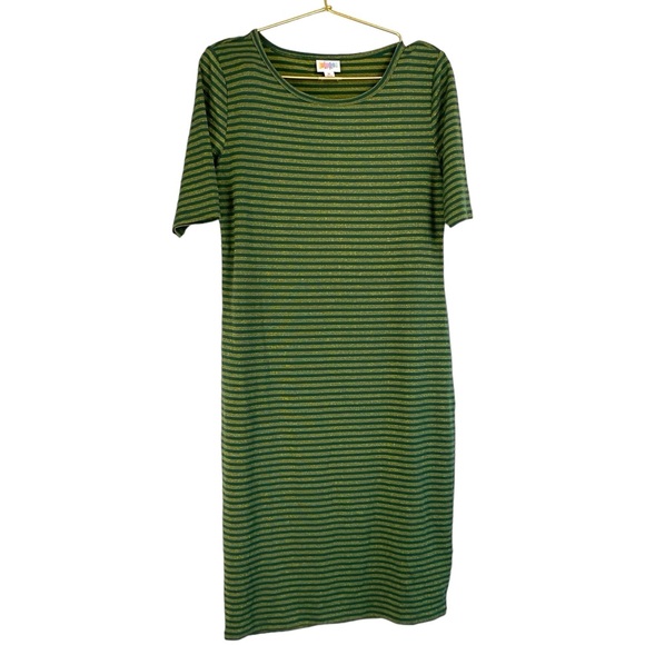 Lularoe‎ Julia Bodycon Dress Stripes Light Weight Green Size:M 0321 - Picture 1 of 5